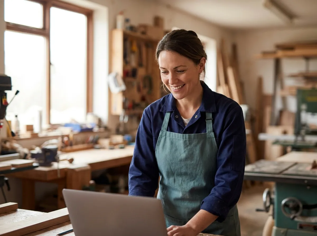 A business owner reviewing AI-assisted work